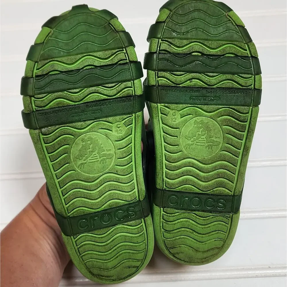 Crocs Shirley Girls Green Flower Cut-Out Sandals Size 12 Kids